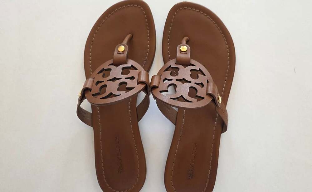 Tory Burch Miller Leather Sandals Vachetta Brown Thong Flat Shoes